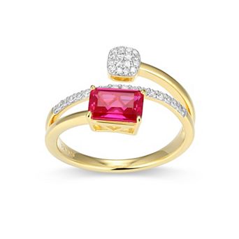 Classic Treasures 18k Gold and Rhodium Over Sterling Silver 1/5 Carat T.W. Lab-Grown Diamond Emerald Cut Bypass Birthstone Ring
