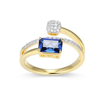 Classic Treasures 18k Gold and Rhodium Over Sterling Silver 1/5 Carat T.W. Lab-Grown Diamond Emerald Cut Bypass Birthstone Ring