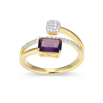 Classic Treasures 18k Gold and Rhodium Over Sterling Silver 1/5 Carat T.W. Lab-Grown Diamond Emerald Cut Bypass Birthstone Ring