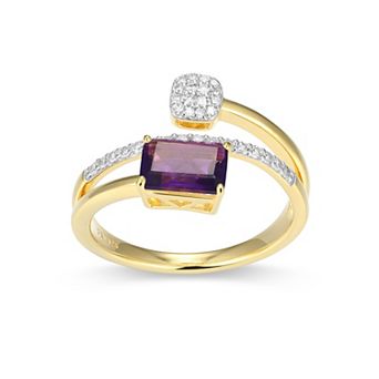 Classic Treasures 18k Gold and Rhodium Over Sterling Silver 1/5 Carat T.W. Lab-Grown Diamond Emerald Cut Bypass Birthstone Ring