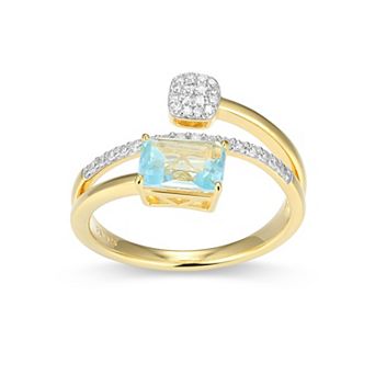 Classic Treasures 18k Gold and Rhodium Over Sterling Silver 1/5 Carat T.W. Lab-Grown Diamond Emerald Cut Bypass Birthstone Ring