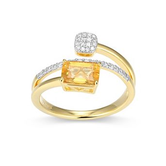 Classic Treasures 18k Gold and Rhodium Over Sterling Silver 1/5 Carat T.W. Lab-Grown Diamond Emerald Cut Bypass Birthstone Ring