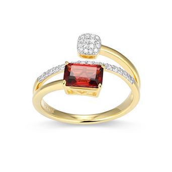 Classic Treasures 18k Gold and Rhodium Over Sterling Silver 1/5 Carat T.W. Lab-Grown Diamond Emerald Cut Bypass Birthstone Ring