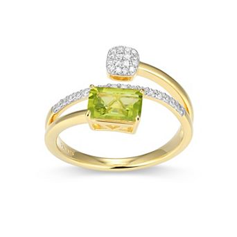 Classic Treasures 18k Gold and Rhodium Over Sterling Silver 1/5 Carat T.W. Lab-Grown Diamond Emerald Cut Bypass Birthstone Ring