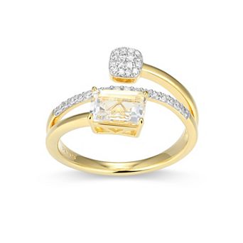 Classic Treasures 18k Gold and Rhodium Over Sterling Silver 1/5 Carat T.W. Lab-Grown Diamond Emerald Cut Bypass Birthstone Ring