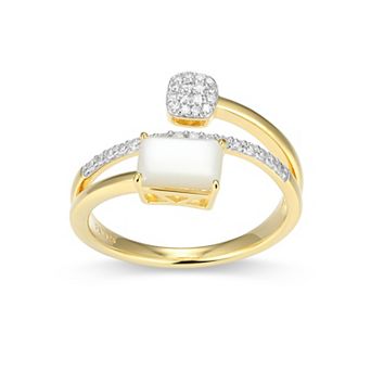 Classic Treasures 18k Gold and Rhodium Over Sterling Silver 1/5 Carat T.W. Lab-Grown Diamond Emerald Cut Bypass Birthstone Ring
