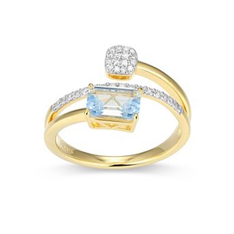 Classic Treasures 18k Gold and Rhodium Over Sterling Silver 1/5 Carat T.W. Lab-Grown Diamond Emerald Cut Bypass Birthstone Ring