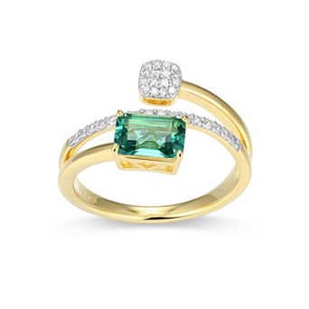 Classic Treasures 18k Gold and Rhodium Over Sterling Silver 1/5 Carat T.W. Lab-Grown Diamond Emerald Cut Bypass Birthstone Ring