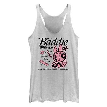 Juniors' The Powerpuff Girls Blossom Baddie With 4.0 Big Valedictorian Energy Tri-Blend Racerback Tank Top