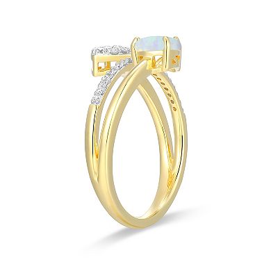Classic Treasures 18k Gold Over Sterling Silver Birthstone & 1/5 Carat T.W. Lab-Created Diamond Teardrop Bypass Ring