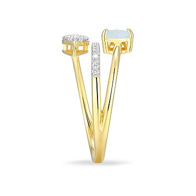 Classic Treasures 18k Gold Over Sterling Silver Birthstone & 1/5 Carat T.W. Lab-Created Diamond Teardrop Bypass Ring