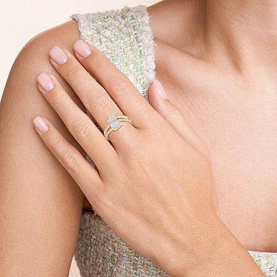 Classic Treasures 18k Gold Over Sterling Silver Birthstone & 1/5 Carat T.W. Lab-Created Diamond Teardrop Bypass Ring