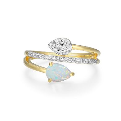 Classic Treasures 18k Gold Over Sterling Silver Birthstone & 1/5 Carat T.W. Lab-Created Diamond Teardrop Bypass Ring