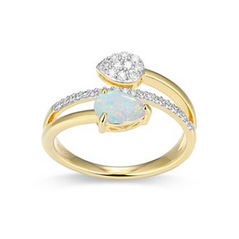Classic Treasures 18k Gold Over Sterling Silver Birthstone & 1/5 Carat T.W. Lab-Created Diamond Teardrop Bypass Ring