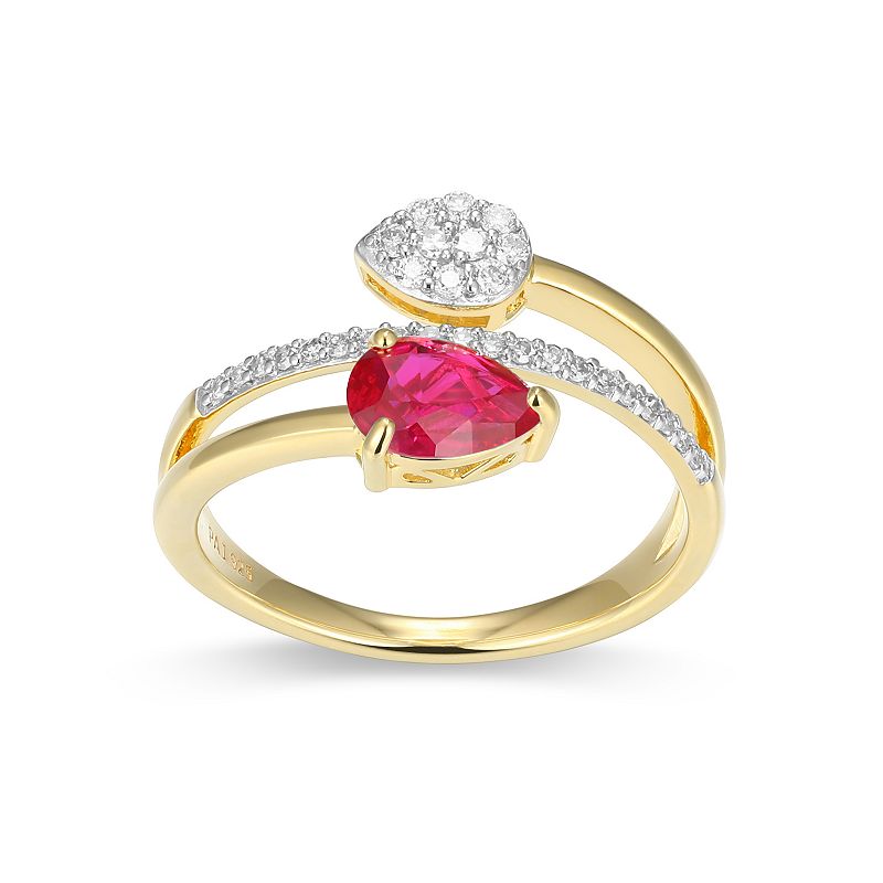 18k Gold Over Sterling Silver Birthstone & 1/5 Carat T.W. Lab-Created Diamond Teardrop Bypass Ring, Women's, 