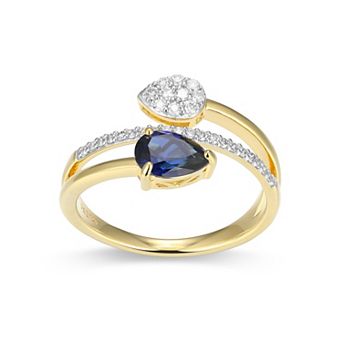 Classic Treasures 18k Gold Over Sterling Silver Birthstone & 1/5 Carat T.W. Lab-Created Diamond Teardrop Bypass Ring