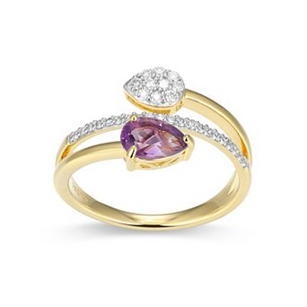 Classic Treasures 18k Gold Over Sterling Silver Birthstone & 1/5 Carat T.W. Lab-Created Diamond Teardrop Bypass Ring