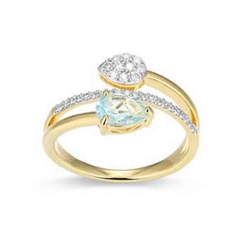 Classic Treasures 18k Gold Over Sterling Silver Birthstone & 1/5 Carat T.W. Lab-Created Diamond Teardrop Bypass Ring