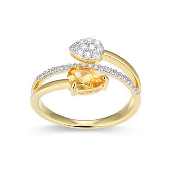 Classic Treasures 18k Gold Over Sterling Silver Birthstone & 1/5 Carat T.W. Lab-Created Diamond Teardrop Bypass Ring
