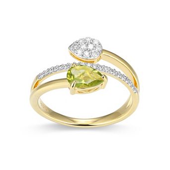 Classic Treasures 18k Gold Over Sterling Silver Birthstone & 1/5 Carat T.W. Lab-Created Diamond Teardrop Bypass Ring