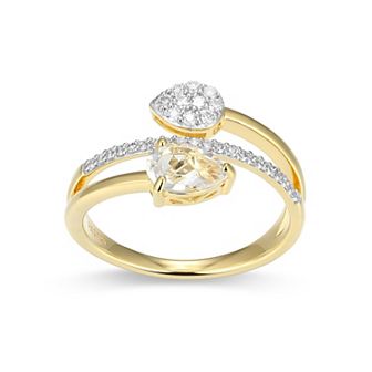 Classic Treasures 18k Gold Over Sterling Silver Birthstone & 1/5 Carat T.W. Lab-Created Diamond Teardrop Bypass Ring
