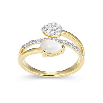 Classic Treasures 18k Gold Over Sterling Silver Birthstone & 1/5 Carat T.W. Lab-Created Diamond Teardrop Bypass Ring