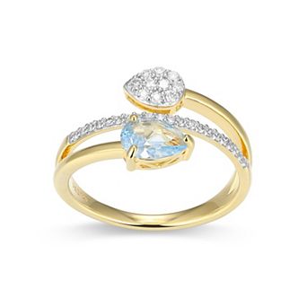 Classic Treasures 18k Gold Over Sterling Silver Birthstone & 1/5 Carat T.W. Lab-Created Diamond Teardrop Bypass Ring