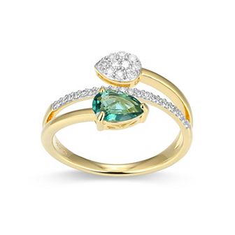 Classic Treasures 18k Gold Over Sterling Silver Birthstone & 1/5 Carat T.W. Lab-Created Diamond Teardrop Bypass Ring