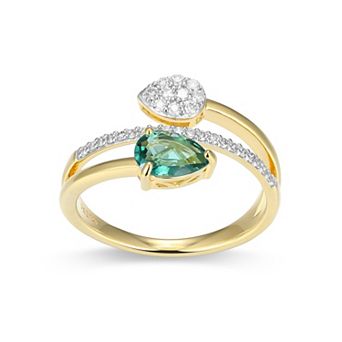 Classic Treasures 18k Gold Over Sterling Silver Birthstone & 1/5 Carat T.W. Lab-Created Diamond Teardrop Bypass Ring
