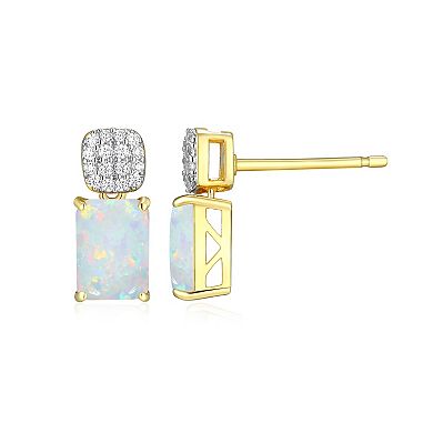 Classic Treasures 18k Gold Over Sterling Silver Birthstone & 1/10 Carat T.W. Lab-Created Diamond Emerald Cut Earrings