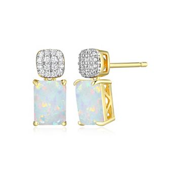Classic Treasures 18k Gold Over Sterling Silver Birthstone & 1/10 Carat T.W. Lab-Created Diamond Emerald Cut Earrings