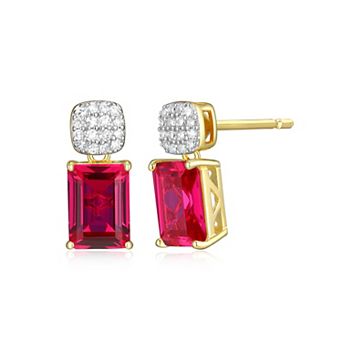 Classic Treasures 18k Gold Over Sterling Silver Birthstone & 1/10 Carat T.W. Lab-Created Diamond Emerald Cut Earrings