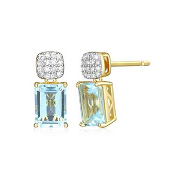 Classic Treasures 18k Gold Over Sterling Silver Birthstone & 1/10 Carat T.W. Lab-Created Diamond Emerald Cut Earrings