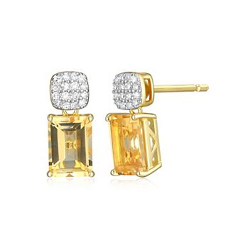 Classic Treasures 18k Gold Over Sterling Silver Birthstone & 1/10 Carat T.W. Lab-Created Diamond Emerald Cut Earrings