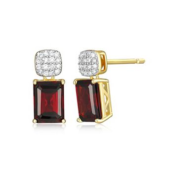Classic Treasures 18k Gold Over Sterling Silver Birthstone & 1/10 Carat T.W. Lab-Created Diamond Emerald Cut Earrings