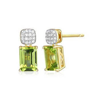 Classic Treasures 18k Gold Over Sterling Silver Birthstone & 1/10 Carat T.W. Lab-Created Diamond Emerald Cut Earrings