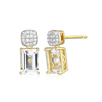 Classic Treasures 18k Gold Over Sterling Silver Birthstone & 1/10 Carat T.W. Lab-Created Diamond Emerald Cut Earrings