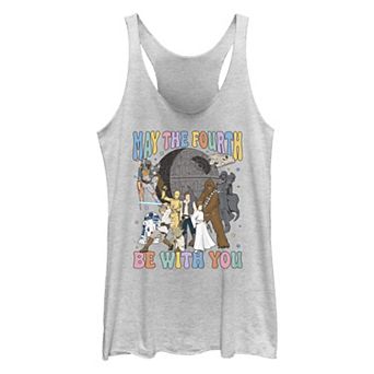 Juniors' Star Wars May The Fourth Be With You Character Collage Tri-Blend Racerback Tank Top