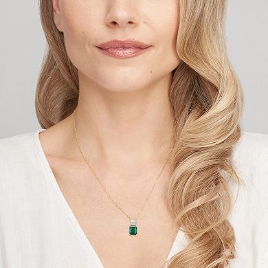 Classic Treasures 18k Gold Over Sterling Silver Birthstone & 1/10 Carat T.W. Lab-Created Diamond Emerald Cut Pendant Necklace