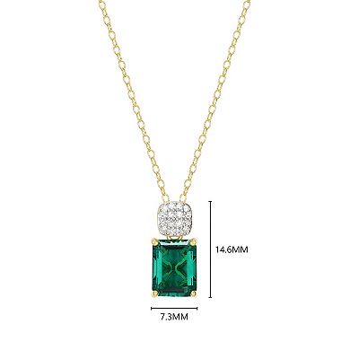 Classic Treasures 18k Gold Over Sterling Silver Birthstone & 1/10 Carat T.W. Lab-Created Diamond Emerald Cut Pendant Necklace