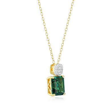 Classic Treasures 18k Gold Over Sterling Silver Birthstone & 1/10 Carat T.W. Lab-Created Diamond Emerald Cut Pendant Necklace
