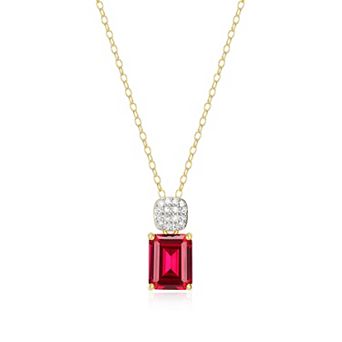 Classic Treasures 18k Gold Over Sterling Silver Birthstone & 1/10 Carat T.W. Lab-Created Diamond Emerald Cut Pendant Necklace