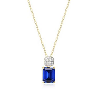 Classic Treasures 18k Gold Over Sterling Silver Birthstone & 1/10 Carat T.W. Lab-Created Diamond Emerald Cut Pendant Necklace