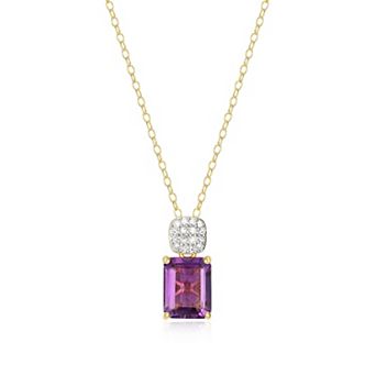 Classic Treasures 18k Gold Over Sterling Silver Birthstone & 1/10 Carat T.W. Lab-Created Diamond Emerald Cut Pendant Necklace
