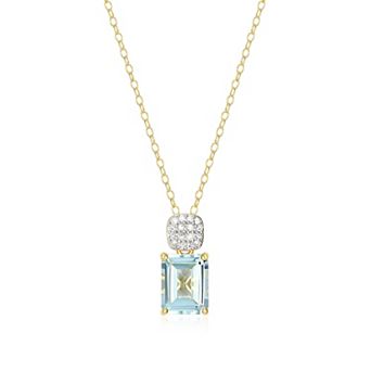 Classic Treasures 18k Gold Over Sterling Silver Birthstone & 1/10 Carat T.W. Lab-Created Diamond Emerald Cut Pendant Necklace