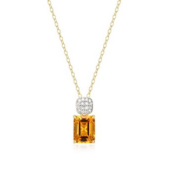 Classic Treasures 18k Gold Over Sterling Silver Birthstone & 1/10 Carat T.W. Lab-Created Diamond Emerald Cut Pendant Necklace