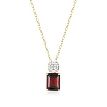 Classic Treasures 18k Gold Over Sterling Silver Birthstone & 1/10 Carat T.W. Lab-Created Diamond Emerald Cut Pendant Necklace