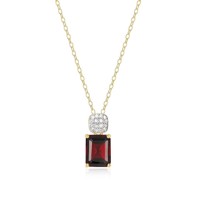 18k Gold Over Sterling Silver Birthstone & 1/10 Carat T.W. Lab-Created Diamond Emerald Cut Pendant Necklace, Women's, 