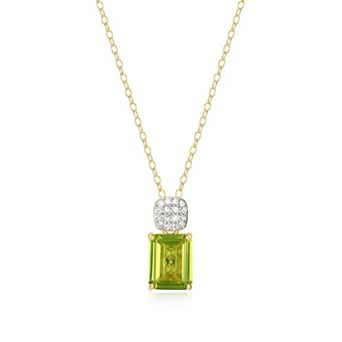 Classic Treasures 18k Gold Over Sterling Silver Birthstone & 1/10 Carat T.W. Lab-Created Diamond Emerald Cut Pendant Necklace