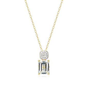 Classic Treasures 18k Gold Over Sterling Silver Birthstone & 1/10 Carat T.W. Lab-Created Diamond Emerald Cut Pendant Necklace